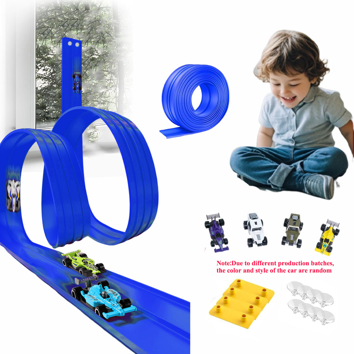 Kids Educational Game - ネットバッグ 13フィート/16.3フィート フレキシブルトラックおもちゃ & ミニチュアカー DIY