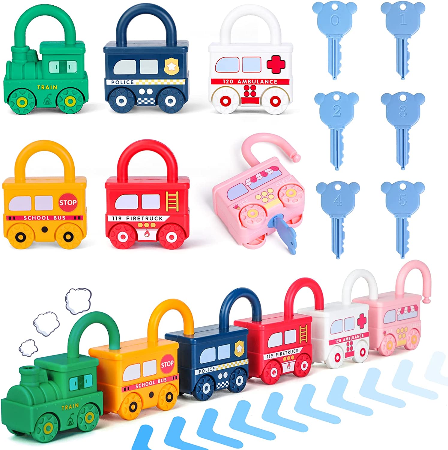 Kids Education Material - 子供のためのキー番号が付いている学習時計,モンテッソーリ教育玩具,感覚ロック,車のおもちゃ,ギフト
