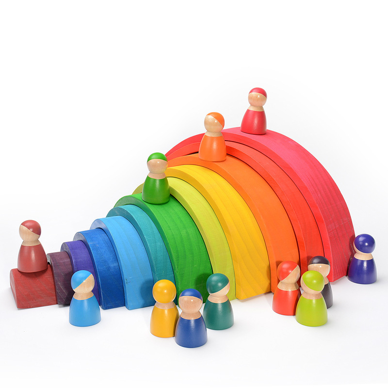 木製レインボーブロックカラフルなスタッキングビルディングブロ - Kids Education Material のレビューと価格