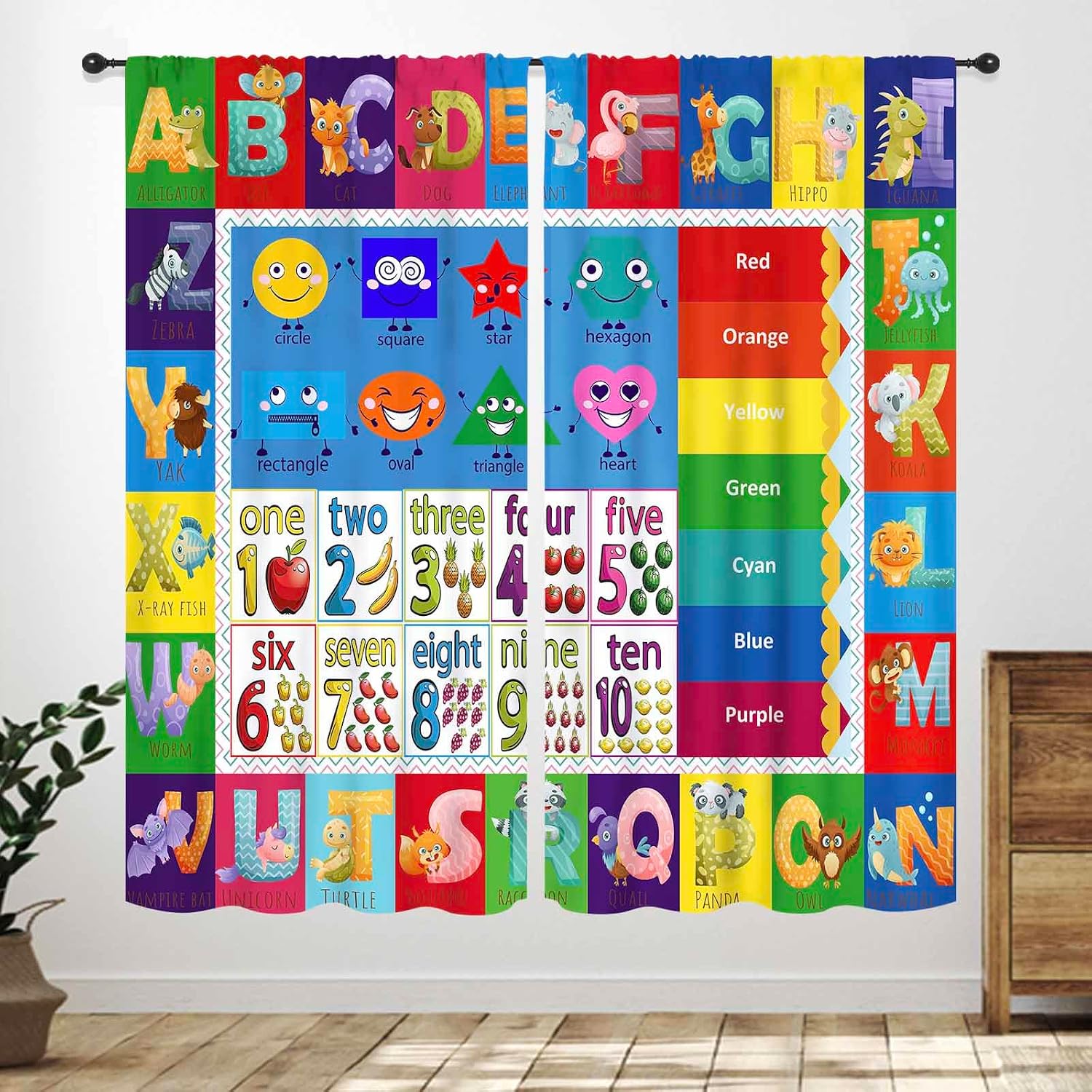 ABC数字シェイプカーテンパネル、カラフルな動物文字カウント - Abc Kids Early Education のレビューと価格