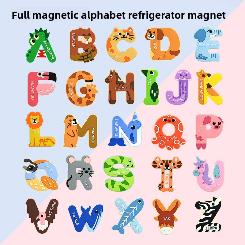 かわいい動物のアルファベット冷蔵庫マグネット ソフトラバー製 - Abc Kids Early Education のレビューと価格